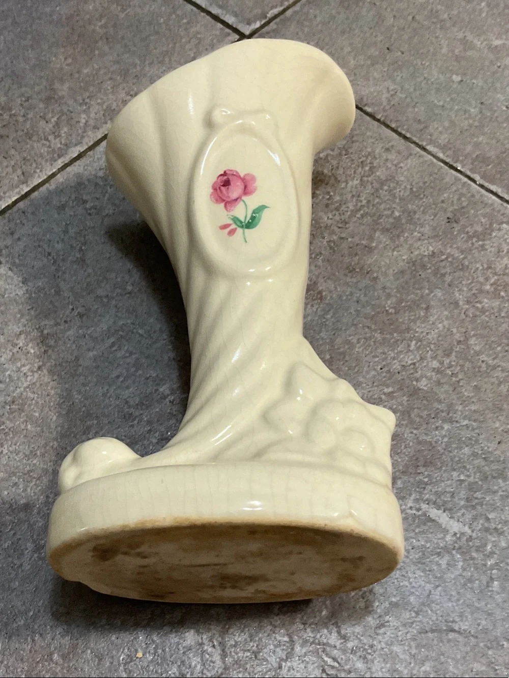 Cream Ceramic Rose Accent Vase - Decorative Home Accent
